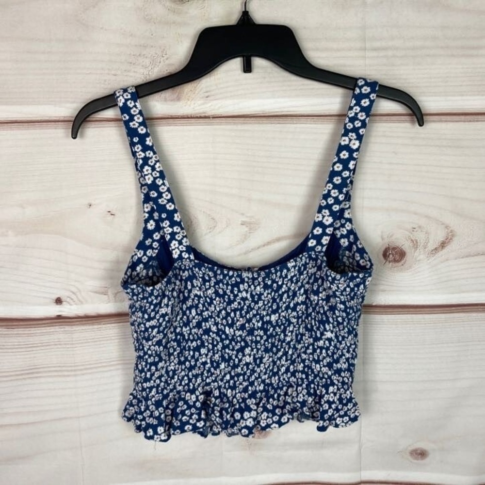 LA‎ Hearts Top Womens Juniors M Blue Floral Smocked Crop Scoop Neck Sleeveless - Picture 6 of 7